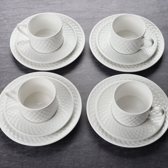Oneida Casual Settings Basket Weave Salad Plate and Flat Cup & Saucer Set of 4 - Picture 7 of 10